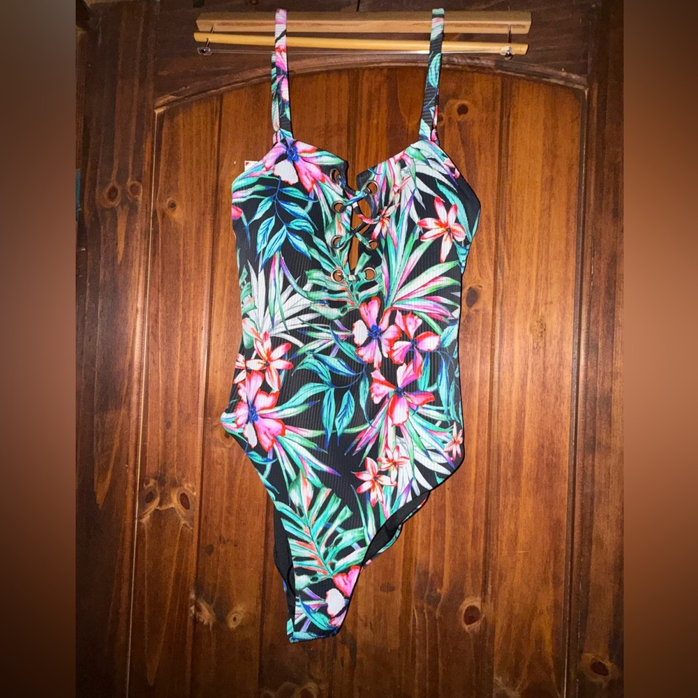 Tropical Floral lace up Swimsuit NWT